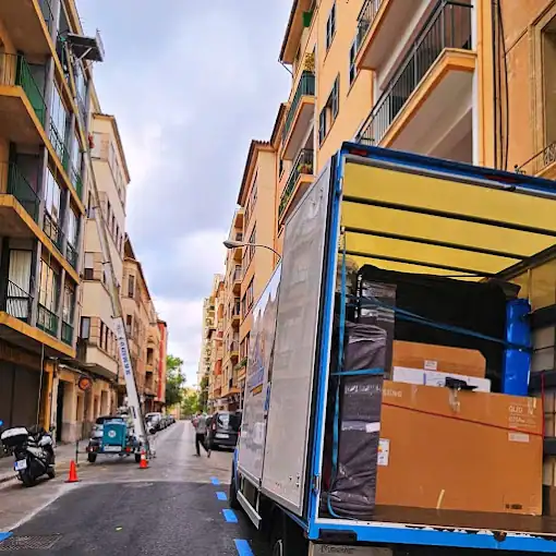 mudanza con grua elevadora en mallorca el chico de la furgoneta realizando mudanzas con grua elevadora en palma de mallorca